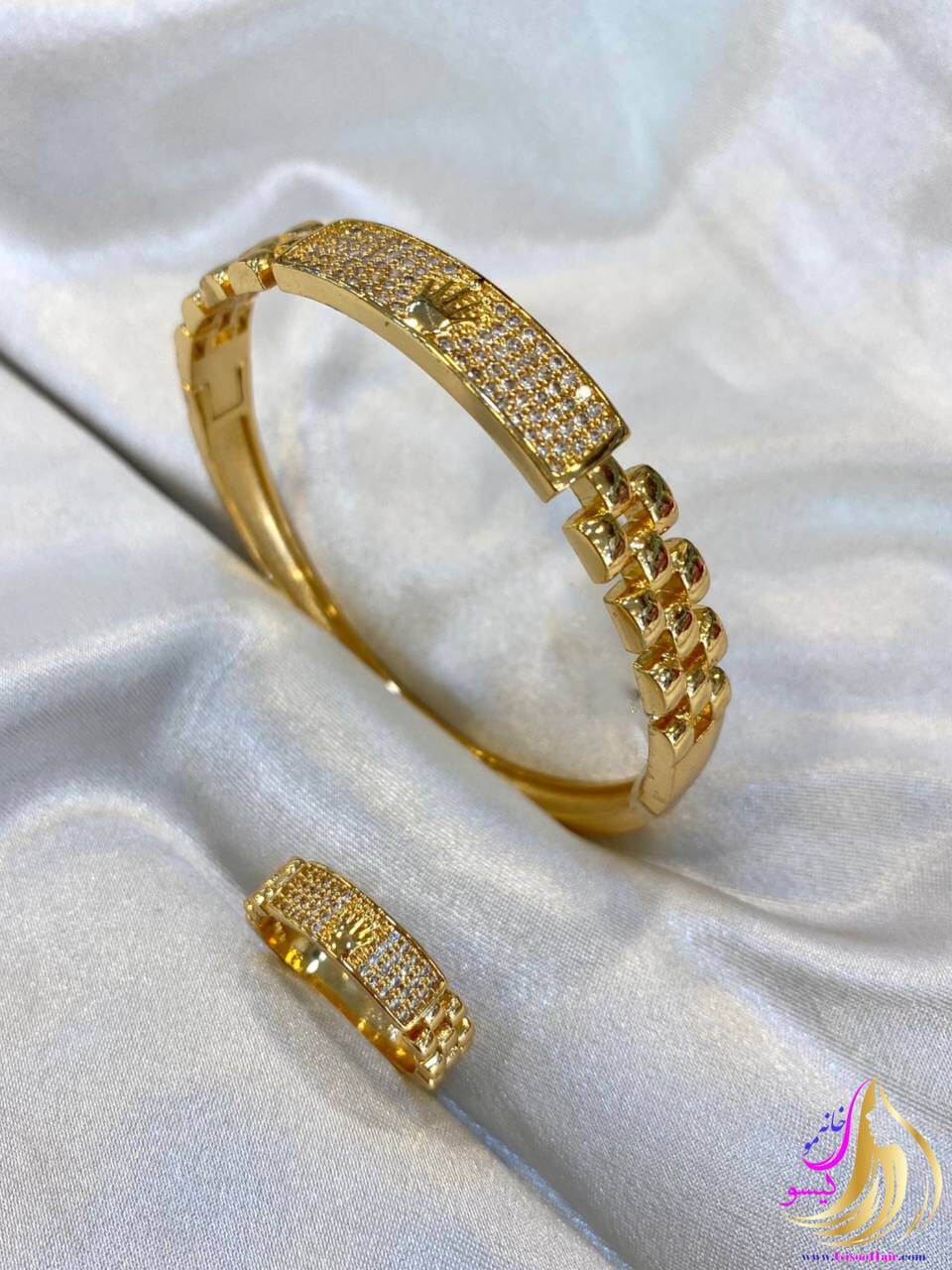 دستبند و انگشتر ست نگین دار طرح تاج-1 دستبند و انگشتر ست نگین دار طرح تاج-1