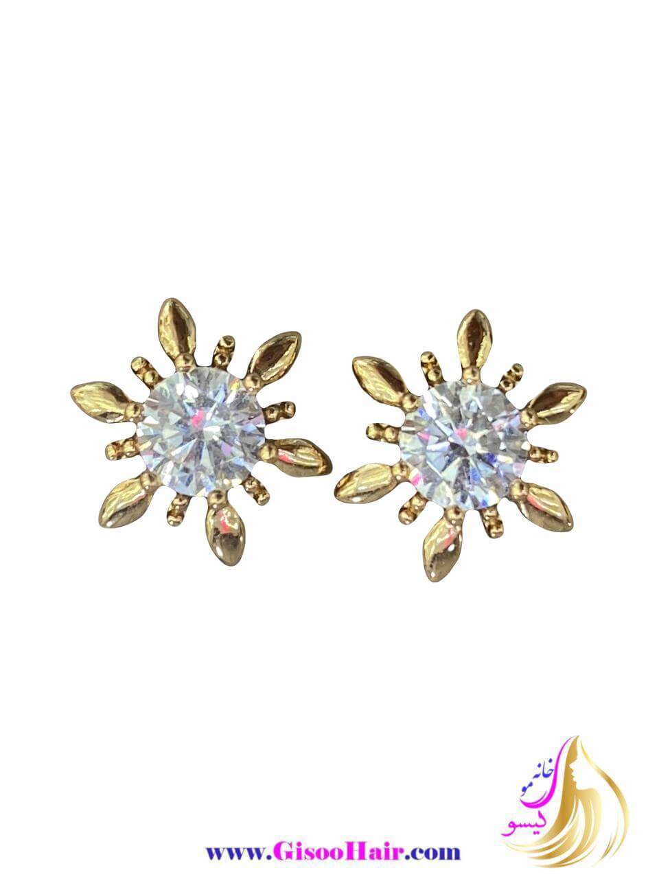 گوشواره میخی ژوپینگ طرح گل نگین دار گوشواره میخی ژوپینگ طرح گل نگین دار