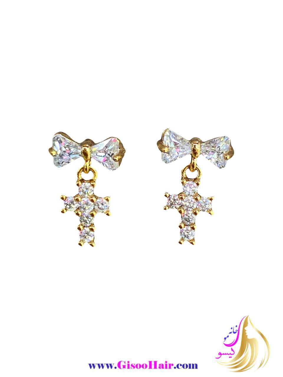 گوشواره میخی ژوپینگ مدل پاپیون آویزدار گوشواره میخی ژوپینگ مدل پاپیون آویزدار