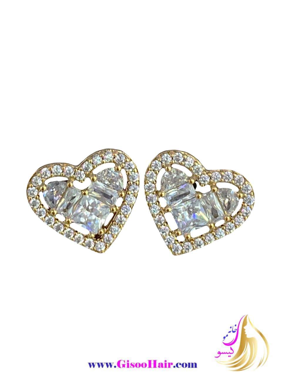 گوشواره میخی ژوپینگ مدل قلب نگینی گوشواره میخی ژوپینگ مدل قلب نگینی