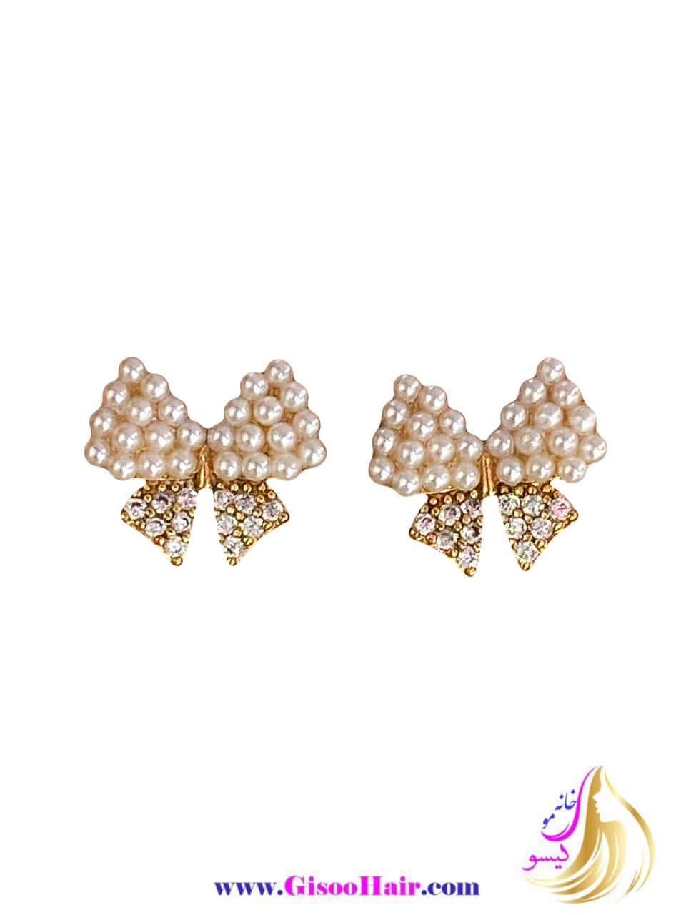 گوشواره میخی ژوپینگ مدل پاپیون مرواریدی گوشواره میخی ژوپینگ مدل پاپیون مرواریدی