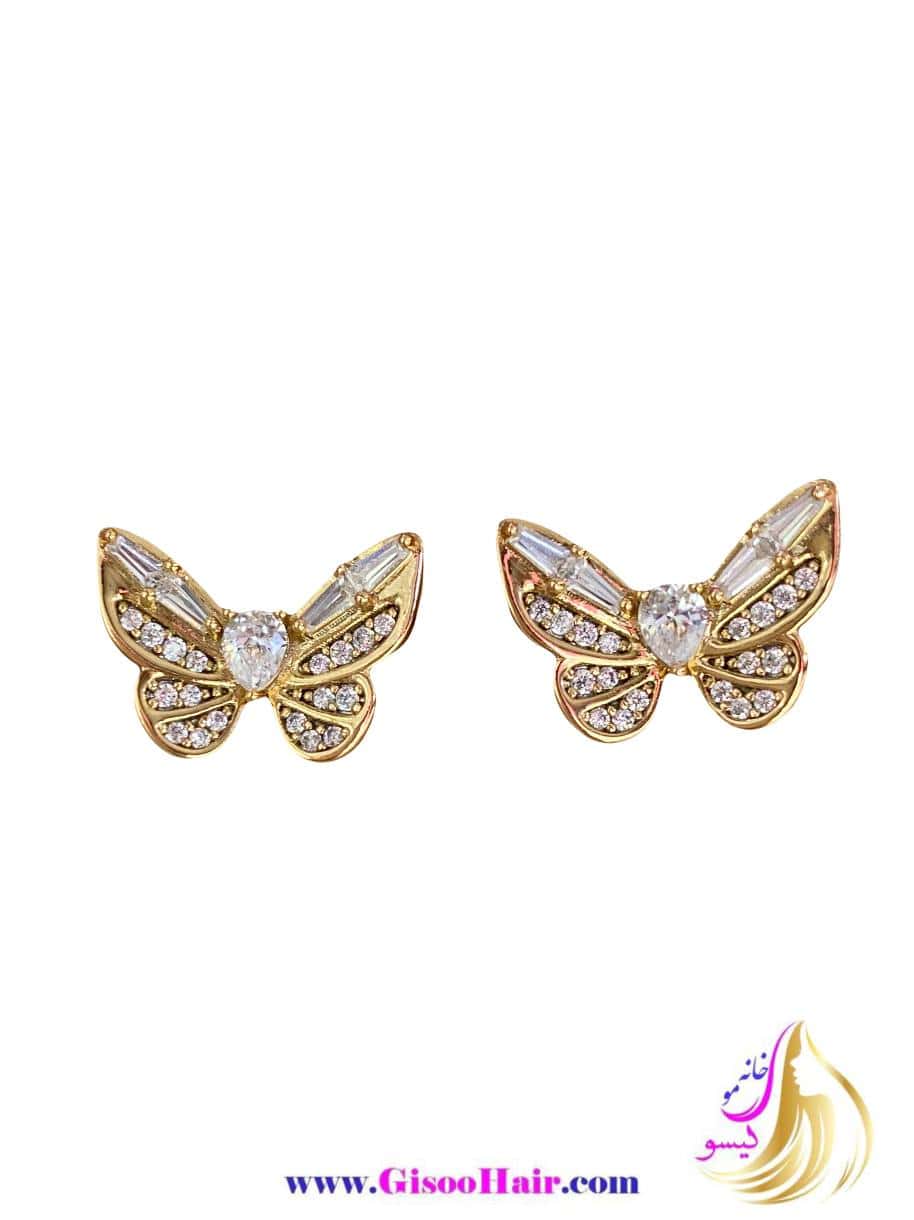 گوشواره میخی ژوپینگ مدل پروانه طلایی گوشواره میخی ژوپینگ مدل پروانه طلایی