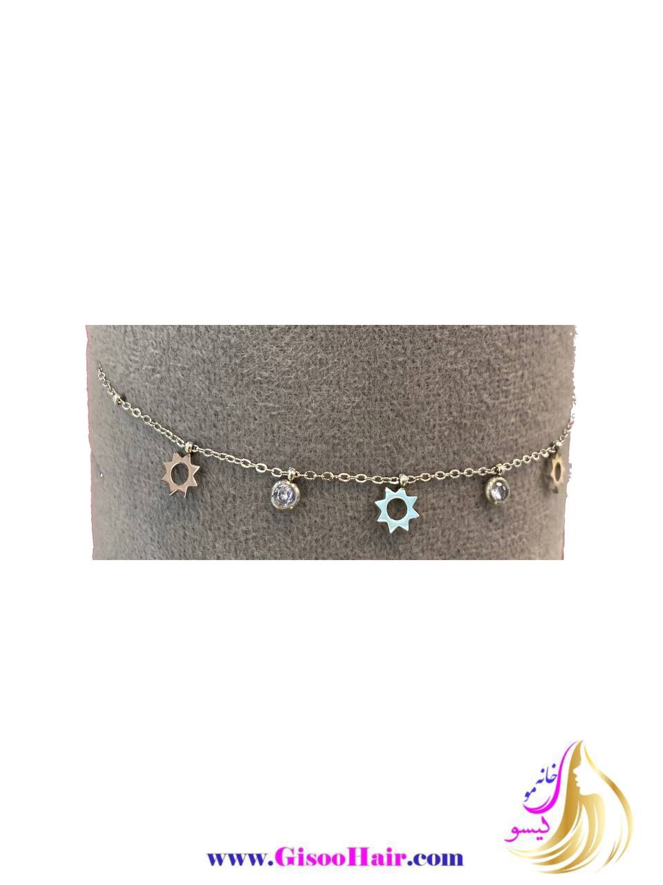 پابند استیل با آویز طرح خورشید و نگین پابند استیل با آویز طرح خورشید و نگین